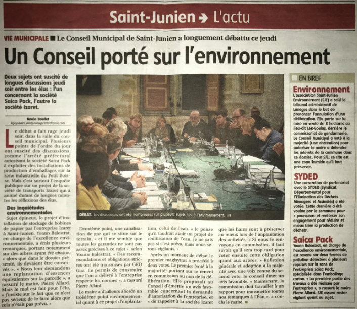 Conseil municipal de St Junien – Saint Junien Environnement